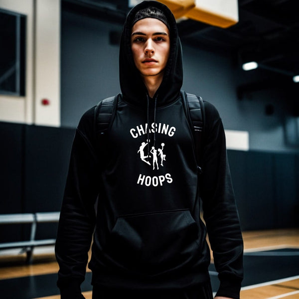 chasing hoops black basketball hoodie gym